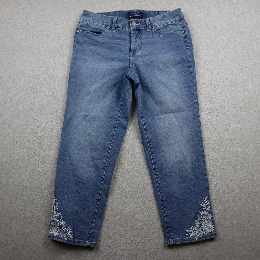 Talbots Jeans Womens 6P Simply Flattering 5-Pocket Blue Embroidered Crop Denim